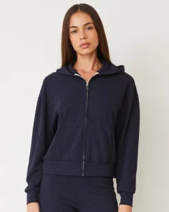 MONROW Original Fleece Zip Up Hoody HEATHEREDNAVY Store